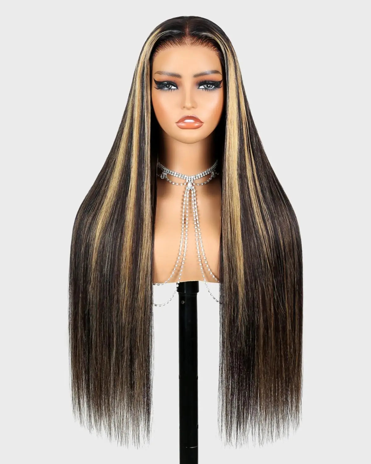 Megalook hair 6x5 Glueless Wigs Human Hair Pre Plucked Pre Cut Balayage Wig Human Hair 220% Density Lace Closure Wig Highlight Straight Wig Human Hair FB27# Bleached Knots 28 Inch
