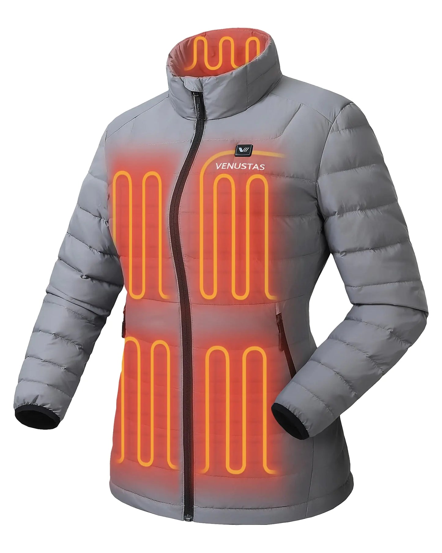 Venustas Womens Recycled Heated Down Jacket with Battery Pack Lightweight Electric Puffer Coat 90% Down Heated Clothing