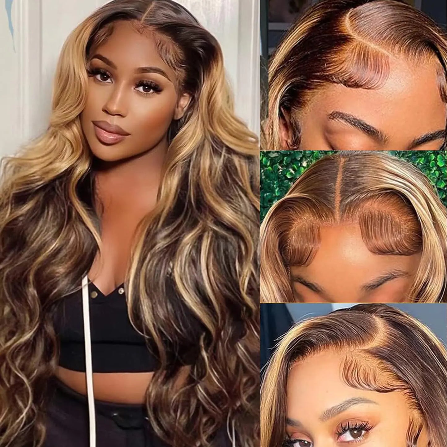 Honey Blonde Lace Front Wig Human Hair 13x6 HD Body Wave Highlight Ombre Lace Frontal Wigs Human Hair Pre Plucked With Baby Hair 180% Density Body Wave 4/27 Glueless Human Hair Wigs For Women 30inch