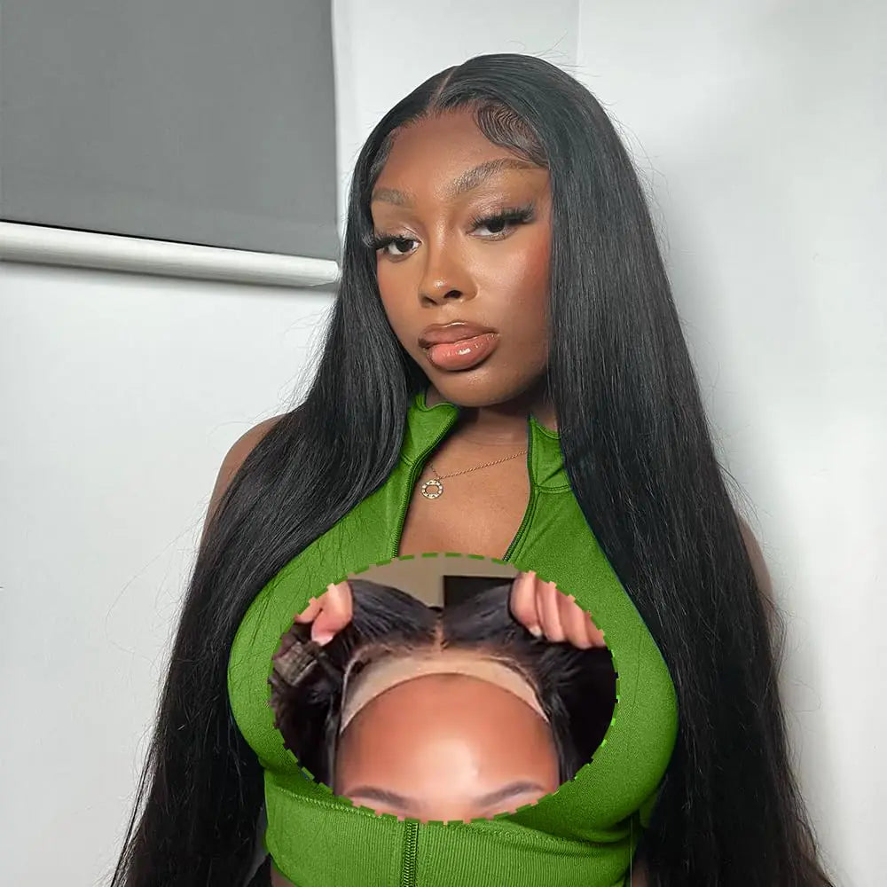 lvmazon Wear and Go Glueless Wigs Human Hair Pre Cut Straight Lace Closure Wigs Human Hair 200 Density HD Lace Front Wigs 6x5 Ready to Wear Glueless Wigs Human Hair Pre Plucked Pre Bleached 24 Inch