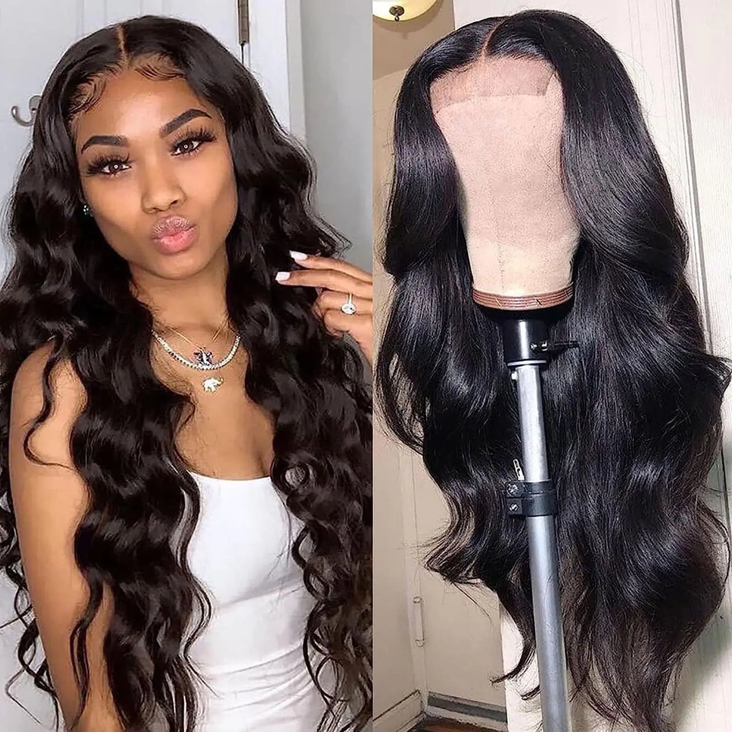 NewYou Body Wave Lace Front Wigs Human Hair for Women 4x4 Lace Closure Wigs Human Hair Pre Plucked 180% Density Brazilian Glueless Wigs Human Hair 32 Inch