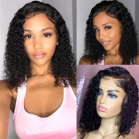 UCUVIC Curly Lace Front Wig Human Hair Wigs For Black Women 13x4 Jerry Curl HD Lace Front Wigs Human Hair Pre Plucked 180% Density Glueless Frontal Bob Wig Human Hair Replacement Wigs 14 Inch