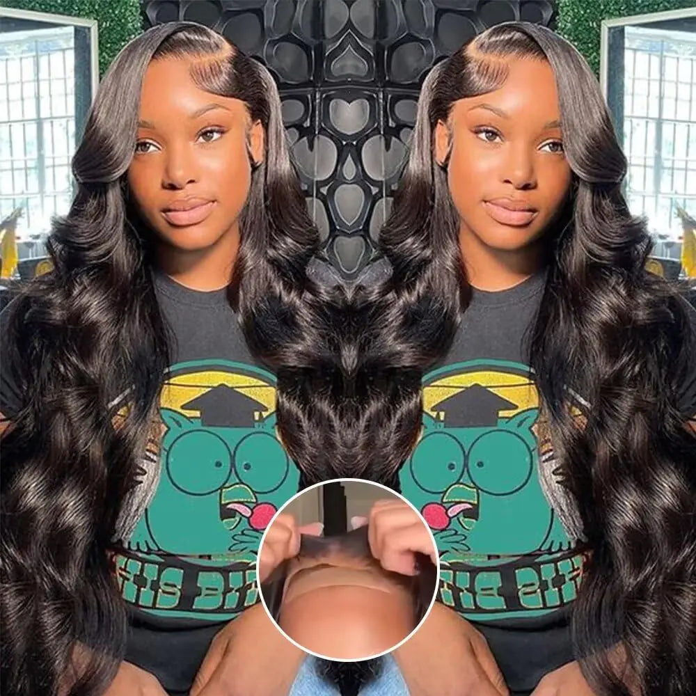 Tahikie 28inch 5x5 HD Lace Front Wigs Human Hair 220% Density Body Wave Lace Closure Wigs Human Hair Glueless Wigs Human Hair Pre Plucked Pre Cut for Beginners Ready to Go Wig Natural Black