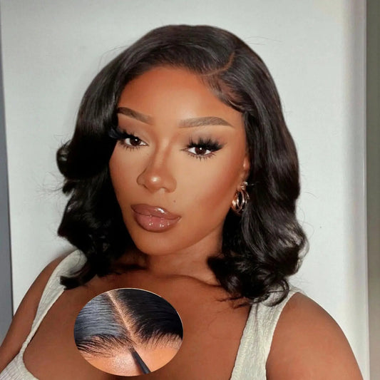 Qmaple Wear and Go Glueless Wigs Human Hair Pre Plucked Pre Cut 13x4 Body Wave Bob Wig Human Hair Upgraded No Glue Pre Cut HD Lace Closure Wigs Human Hair Short Human Hair Wigs for Black Women 8Inch