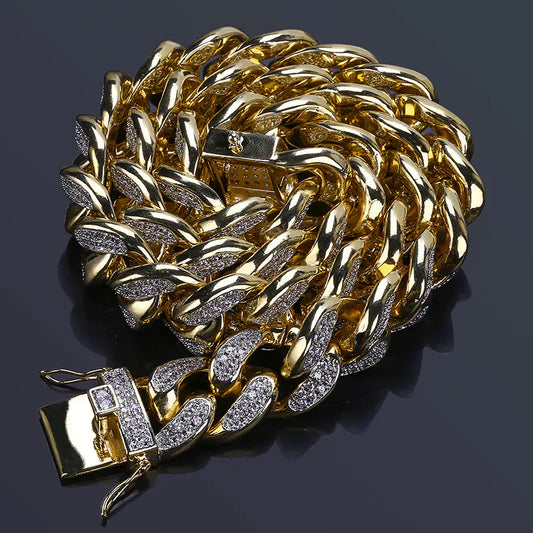 Men's Hip Hop Cuban Miami Gold Chain with Zircon Necklace