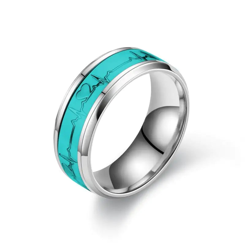 Luminous Stainless Steel Heartbeat Ring