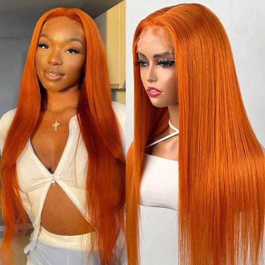 Ginger Wig Human Hair Oranger Ginger Lace Front Wigs Human Hair Straight 13x4 HD Lace Frontal Wigs Human Hair Colored Wigs for Women 180 Density Brazilian Virgin Human Hair Wig 12A Grade Hair 28 Inch