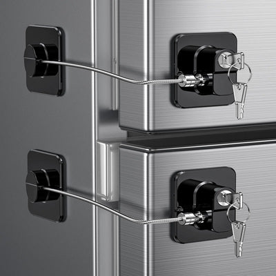 2 Pack Refrigerator Door Lock Child Proof Fridge Door Lock for Kitchen Freezer Cabinets and Drawers Air Oven Air Fryer Closets Windows Doors-No Tools Need or Drill (Patent) (2 pcs Black Lock)