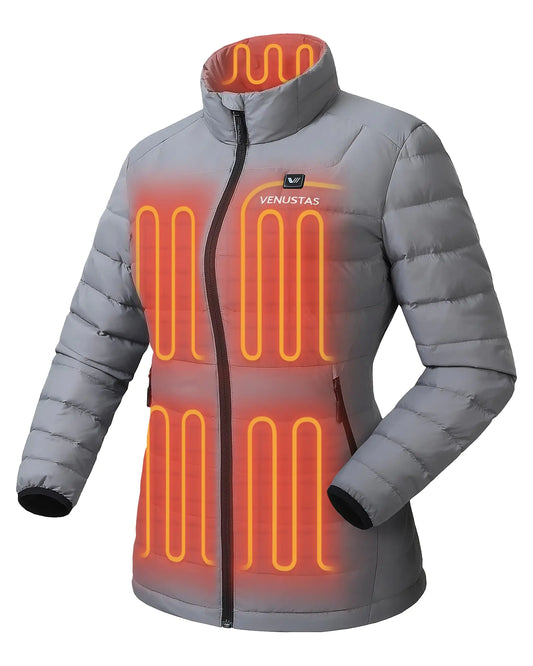 Venustas Womens Recycled Heated Down Jacket with Battery Pack Lightweight Electric Puffer Coat 90% Down Heated Clothing