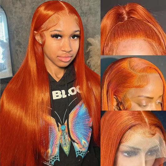 Ginger Lace Front Wigs Human Hair 18 inch Ginger Orange Straight Human Hair Wig 13x4 Hd Lace Wigs Human Hair Pre Plucked With Baby Hair 88j Colored Human Hair For Woman 180% Density