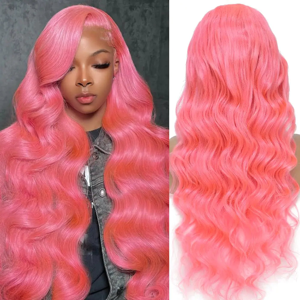 KEGOO 30 Inch Pink Lace Front Wig Human Hair 13x4 Pink Human Hair Wig 200% Density Body Wave HD Lace Front Wigs Human Hair Pre Plucked Pink Lace Frontal Colored Wigs Human Hair Pink Wig Human Hair