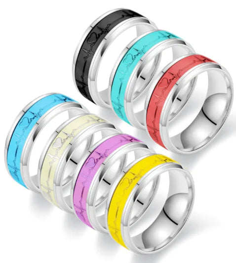 Luminous Stainless Steel Heartbeat Ring