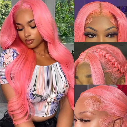 Pink Wig Human Hair - Pink Human Hair Lace Front Wig - Body Wave 13x4 HD Pink Lace Front Wig Human Hair Pre Plucked with Baby Hair - 200% Density Pink wigs for women - Colored Wigs Human Hair