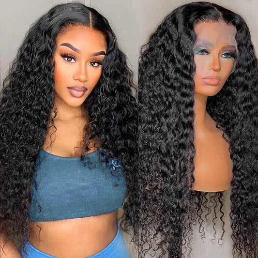 Sweetie 24 Inch Deep Wave Lace Front Wigs Human Hair 210% Density 13x4 HD Transparent Lace Frontal Wigs Deep Curly Human Hair Wig for Women 12A Deep Curly Wigs Human Hair Pre Plucked with Baby Hair