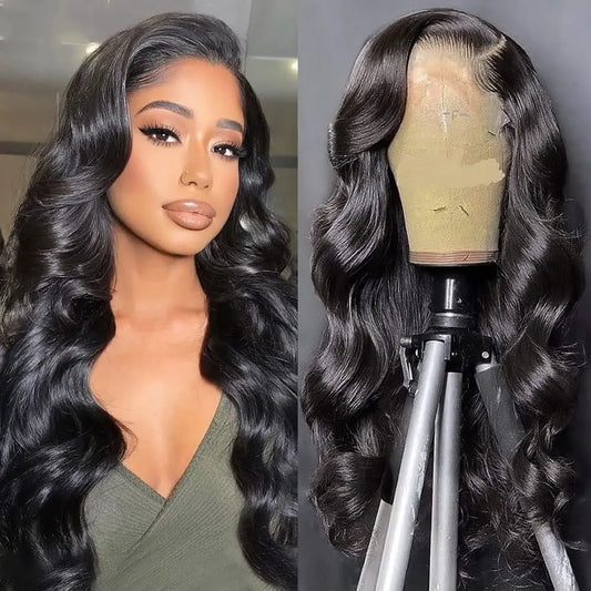 13x4 26 Inch Lace Front Wigs Human Hair Wigs for Black Women Body Wave Glueless Wigs Human Hair Pre Plucked HD Lace Frontal Wigs Brazilian Human Hair Wig 180 Density Natural Black Color 26 Inch