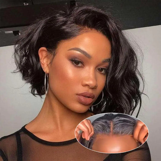 Glueless Wigs Human Hair Pre Plucked Wear and Go Glueless Wigs Bob Wig Human Hair Lace Front Wigs for Beginners Upgraded No Glue Pre Cut 4x4 Lace Closure Body Wave Wigs for Black Women 8 Inch