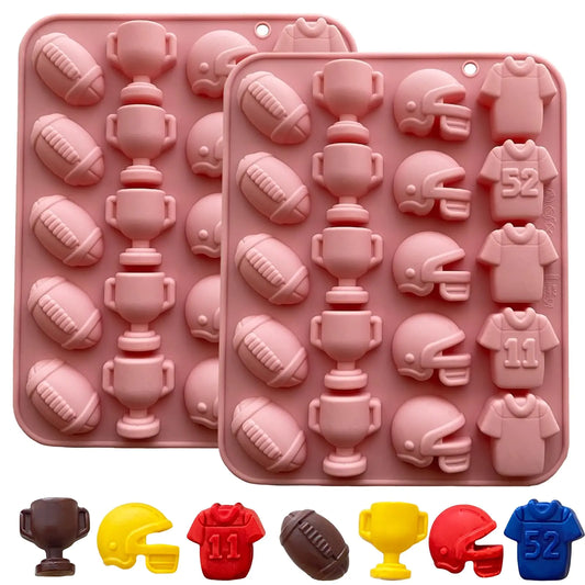 2PCS Football Chocolate Mold 20 Cavites Football Silicone Mold Sports Theme Silicone Candy Mold Helmet and Jersey Football Mold for Jello Gummy Ice Cube Cupcake Decorations