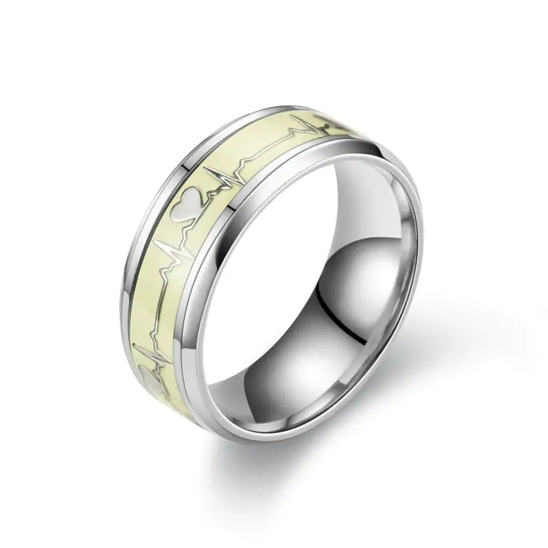 Luminous Stainless Steel Heartbeat Ring