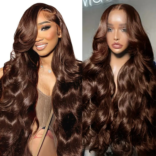 EECBN 36 inch Chocolate Brown Lace Front Wig Human Hair 200 Density 13x4 Hd Body Wave Lace Front Wigs Human Hair Pre Plucked Colored Frontal Wigs Human Hair Brown Wig Human Hair for Women