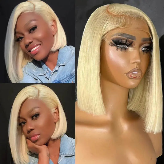 Blonde Bob Wig Human Hair 613 Lace Front Wig Human Hair 200% Density 13x4 HD Lace Frontal Wigs Human Hair Pre Plucked With Baby Hair Glueless Short Straight Bob Wigs for Women (10 inch)
