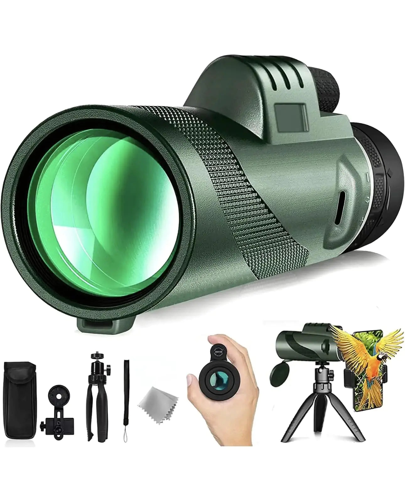 80 x 100 Monocular-Telescope Low Night Vision Monoculars High Definition for Adults High Powered with Smartphone Adapter Telescope Hunting Wildlife Bird Watching Travel Camping Hiking