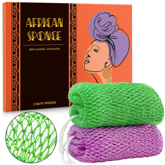African Net Sponge Authentic - 2 Pieces Real African Exfoliating Sponge with Knots - African Net Washcloths for Body Scrubber Exfoliator - Back Scrub for Shower