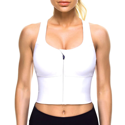 CYDREAM Zip Front Longline Sports Bras for Women Padded Crop Tank Top Criss Cross Back Support Fitness Yoga Workout Shirts (Large White)
