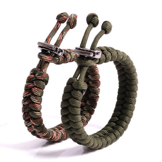 The Friendly Swede Set of 2 Fish Tail Paracord Bracelets with Metal Clasp Survival Bracelets Paracord Bracelets Rope Bracelets - Adjustable Size - Army Green + Army Green Camo - Fits 7"-8.5" Wrists