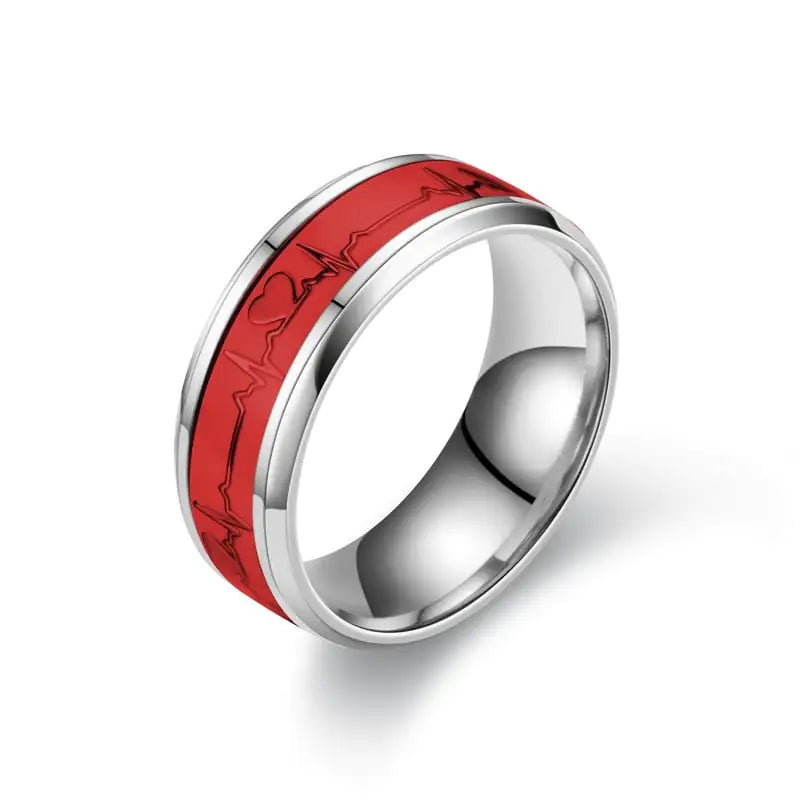 Luminous Stainless Steel Heartbeat Ring