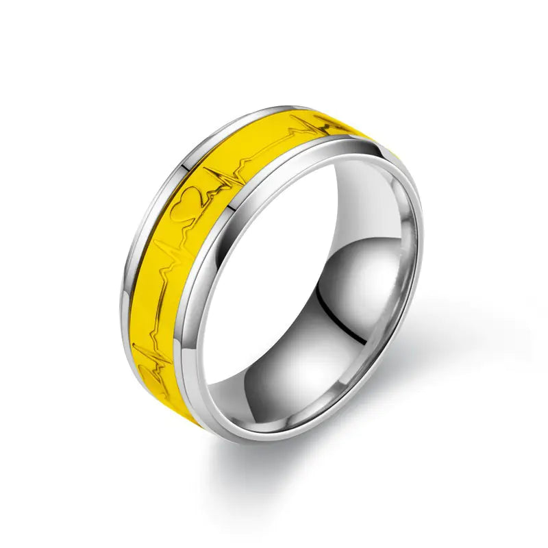 Luminous Stainless Steel Heartbeat Ring