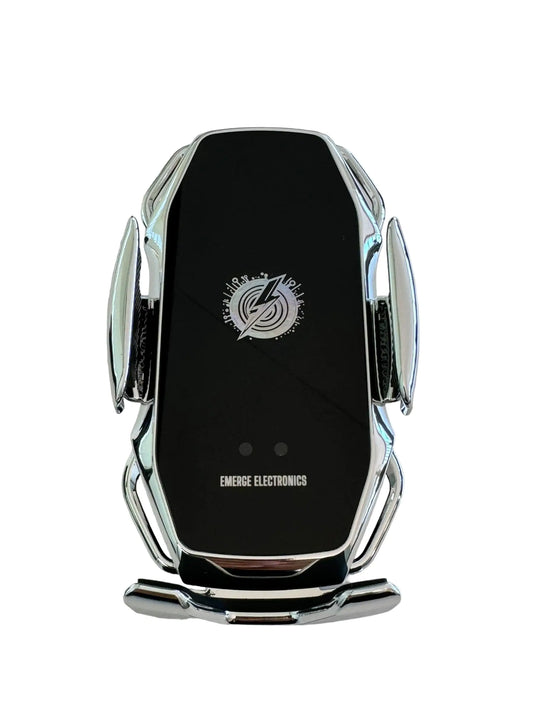 New Wireless Car Charger Emerge Electronics 15W Fast Charging Auto Clamping Type C-to-C Cable Cigarette Lighter Adapter AC/Dash Mount with 360 Rotation All Included for iPhone/Android (Silver)