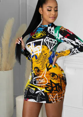 Printed Positive and Negative Sexy Dress